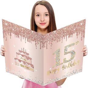 Large 50th Birthday Card With Envelope, Jumbo 50 Birthday Guest Book Greeting Cards for Women, Extra Big 50 Year Birthday Card Gifts Party Supplies，Pink Rose Gold Giant Happy 50 Birthday Card