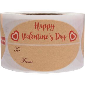 Valentine's Day to and from Stickers Valentine's Heart Stickers 1.5"x2.5" Natural Kraft Gift Tags 4 Unique Heart Designs for Gift Wrapping, Box and Envelope Sealing - 200 Stickers