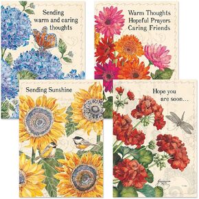 Farmhouse Get Well Greeting Cards - Set of 8 (4 Designs), Large 5" x 7", Sympathy Cards with Sentiments Inside, White Envelopes