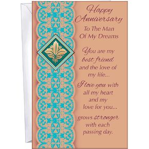 Chuck's Card-O-Rama - Anniversary To Husband Card - MADE in CHICAGO - Large Card Opens to 10" x 7.75" - Packaged in Extra Sturdy Mailer - Happy Anniversary To The Man Of My Dreams - 10336