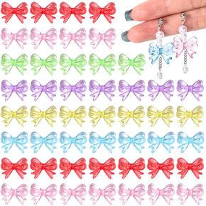 150pcs Colorful Bow Beads 18x14mm 3D Cute Acrylic Beadable Bowknot Aesthetic Charms Bulk Supplies for Pens Keychain Bracelet Necklace Earring Jewelry Making DIY Crafts