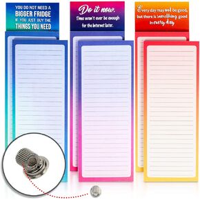 6 Magnetic Notepads with 3 Quote Fridge Magnets & 1 Magnetic Pen Holder | Full Magnetic Back Cute Memo Pads To Do List, Shopping List &