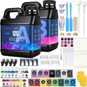 Epoxy Resin 82oz - Clear Epoxy Resin Kit with 15 Pigments and 15 Colors of Mica Powders - No Yellowing No Bubble Casting Resin for Art Crafts, Jewelry Making, Wood & Resin Molds(41oz x 2)