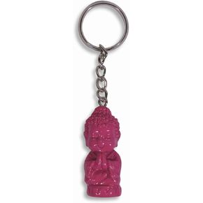 SCLL Pink Happy Praying Buddha Sitting On Lotus Keychain Key Ring
