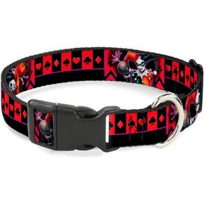 Buckle-Down Harley Quinn Bomb Poses/Suits Black/Purple/Red Plastic Clip Collar, Large/15-26"