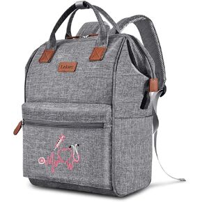 Nurse Backpack/15.6 Inch Laptop Backpack/Nursing Bag for Nurse Work/Home Health Medical Clinical Bag, Large Grey Modern Waterproof Clinical Backpack with USB Charging Port (Style 5)