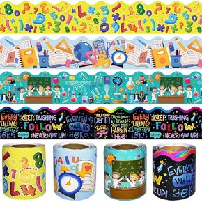 4 Rolls 131ft Back to School Bulletin Board Borders,Science Lab Border Trim,Motivational Scalloped Trim for Home Office Classroom Wall Chalkboard Decoration ﻿
