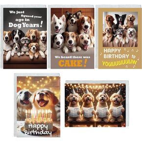 Gooji 5x7 Dogs Birthday Cards Bulk 10 Pack, Funny Humorous Cute Cards for Wife Husband Teenage Young Boy Girl Men Women Adult, Corgi Chihuahua Bulldog Pawthers Golden