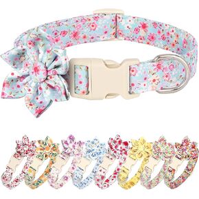 Beirui Cute Spring Dog Collar with Flower, Lightweight Soft Girl Dog Collar for Female Male Dogs, Adjustable Floral Pet Collar for Small Medium Large Dogs(Purple Flower,M)