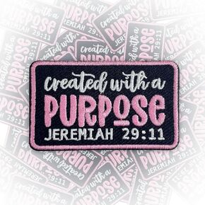 Jeremiah 29:11 Created with a Purpose Patch 3 Inches Iron On/Sew On Embroidered Applique Patch for Trucker Hats Clothes Backpacks, Christian Quote, Religious, Jesus, Scripture DIY Funny Accessories
