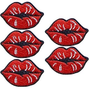 Set 5 of Small Mini Tiny Cute Red Lip Mouth Lipstick Lips Sexy Decal Decorative Repair Clothes Jacket T-Shirt Bags DIY Applique Sew Iron on Embroidered Patches - Red (LIP-RED-MINI05)