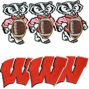 9PCS Wisconsin Iron on Patches, Football Patches for Jeans, T-Shirts, Backpacks, Hats and More