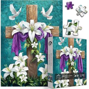 Cross Christian Puzzles for Adults 1000 Pieces, Religious Jigsaw Puzzles Bird Flower Puzzle，Catholic Faith Puzzle