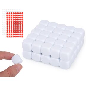 16 mm Blank Dice Write On Bulk of 55 Pieces White Rouned Six Sided for Custom, DIY Math Dice, Board Games, Teaching, Building Blocks