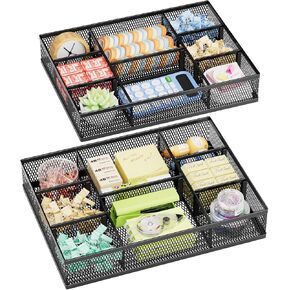 Marbrasse 2 Pack Desk Rerger Organizer ، صينية منظم الدرج الشبكي مع 8 مقصورات قابلة للتعديل ، منظمي المكتب والملحقات ، 5 درج مقسمات للمستلزمات المكتبية والمكياج والغرور (الأسود) in Kuwait