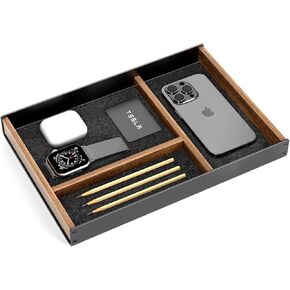 UPERGO Valet Tray for Men, Walnut Desk Tray Organizer Drawer, Catchall Tray for Phones, Watch, Pens, Keys