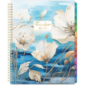 Teacher Planner 2025-2026 - Teacher Lesson Planner for Teachers with Colorful Tabs, July 2025 - June 2026, 11" x 8.3", Weekly & Monthly Lesson Plan Book with Twin-Wire Binding, Blue Floral
