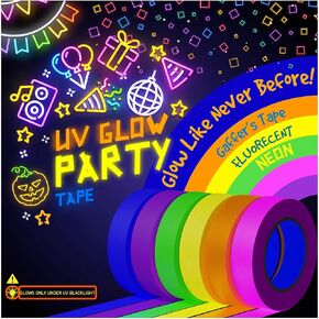 6-Pack Neon Gaffer Tape – 0.6 or 1 inch UV Blacklight Reactive Glow in The Dark Tape, Best for Parties, Dance Floors, Theaters & DIY Projects – 6 Vibrant Colors (1 inch x 15 feet)