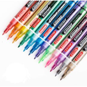 ZEYAR Glitter Paint Pens, Water based, Extra Fine Point, Nylon Tip, 12 Colors, Great for Gift Card, Poster, Album, Christmas Card and more. Non-Toxic and Safe