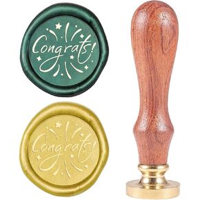 CRASPIRE WAX SEAL SEAT تهانينا كلمات عتيقة نحاسية الرأس مقبض خشبي القابل للإزالة ختم الختم ختم 25 مم للأظرف دعوات الزفاف حزم النبيذ عيد الميلاد عيد الميلاد حفل عيد الميلاد