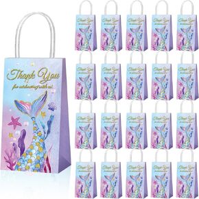 Fumete 20 Pcs Mermaid Gift Bags Mermaid Party Favor Bags Thank You Mermaid Bags Mermaid Goodie Candy Treat Bags with Handles for Birthday Baby Shower Party Decoration Supplies(Mermaid Tail)