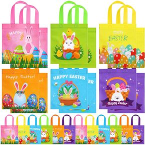 Sweetude 60 Pcs Easter Tote Bags Bulk Easter Gift Bags Easter Treat Bags with Handles Reusable Easter Non Woven Bags Easter Goodie Bags Easter Party Favor Bags for Party Supplies