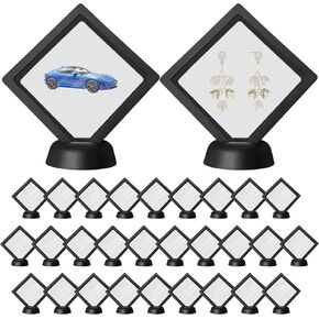 3D Floating Display Case, 30Pcs 3D Floating Display Holder Stands,3.5 x 3.5 x 0.8 Inch Challenge Coins Display Case Stand with Base, Displays Cases for Hot Wheels,Medallion Shells Gems Rocks Pins