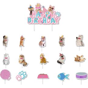 TSJ Cat Happy Birthday Banner, Cat Faces Banner, Cat Bunting Garland for Kitty Theme Birthday Party Baby Shower in Kuwait