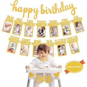 أول عيد ميلاد لافتة صور الطفل ، راية عيد ميلاد سعيد 17pcs زخارف عيد الميلاد الأولى للفتاة حديثي الولادة إلى 12 شهر