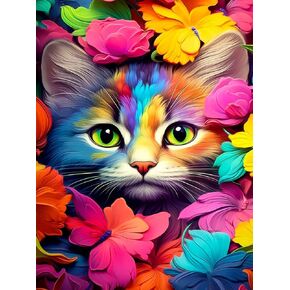 igoodom Diamond Art Kits for Adults, Cat Diamond Painting Kits for Beginners, DIY 5d Full Drill Round Diamond Art Kit for Home Wall Decor Gift 12x16inch