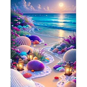 Semneroy DIY 5D Beach Flower Landscape Diamond Art Painting Kits for Adult,Sea Wave Sun Diamond Painting Kits,Full Drill Paint with Diamond Dot Gem Art Painting for Home Decor 12x16 inch