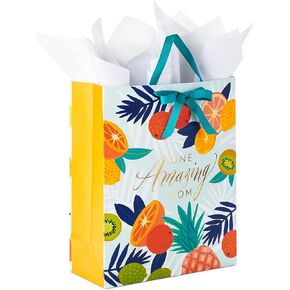 Hallmark 9" Medium Mother's Day Gift Bag with Tissue Paper (Navy Blue with Pink and Orange Flowers)