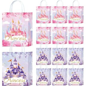 Hitkmi 24 Pcs Princess Party Bags Princess Gift Bags with Handles Castle Goodie Bags Princess Candy Bags for Birthday Party Supplies Pink and Purple