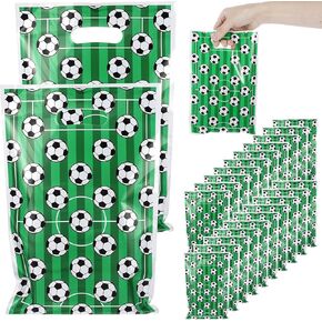 Qianyu 50 PCS Soccer Gift Bags Candy Goodie Treat Bags Plastic Party Favor Bags Small Snack Present Bags with Handles for Birthday Christmas Soccer Themed Party Games Sports Events Supplies