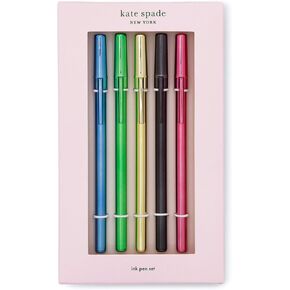 kate spade new york Black Ink Pen Set of 5, Colorful Stick Pens, Metallics