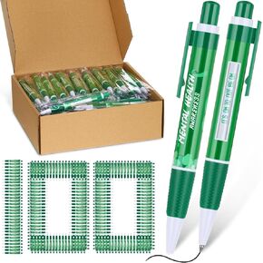 100 Pcs Mental Health Awareness Items Green Ribbon Message Pens World Mental Health Day Retractable Ballpoint Pen for School Nonprofit Organization Charity Classroom Supply Kid Gift 1.0 mm Black Ink