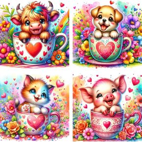 4 Pack Paint by Number for Kids, Cute Animals Paint by Numbers Kit for Beginners,Easy Acrylic Watercolor Paint by Numbers Canvas Arts and Craftsfor Wall Decor Gift for Age 4-12 Kids (8x8in)