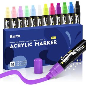 Arrtx Acrylic Jumbo Markers 10mm Broad Tips Acrylic Paint Pens for Stone, Glass, Easter Egg, Wood and Fabric Painting-No Toxic,No Odor