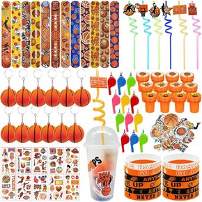 146 Pcs basketball Party Favors, Sports Party Supplies with Cup Straw Basketball Keychain Tattoo Sticker Slap Bracelet Whistle Treat Bag Fillers for Classroom Rewards Birthday Party (Basketball)
