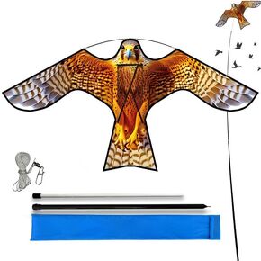 HENGDA KITE Bird Hawk Flying Kite with Pole Crops Farm Protector Bird Scarer Flying Kite Simulated Hawk Scare,Wind Power Professional Pigeon Scarer Device for Outdoor Home Garden Farm Scarecrow
