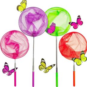 2 Pack Kids Telescopic Butterfly Fishing Nets for Kids Catching Butterfly Net Outdoor Tools for Catching Fish Ladybird, Extendable 34 Inches and Anti Slip Grip
