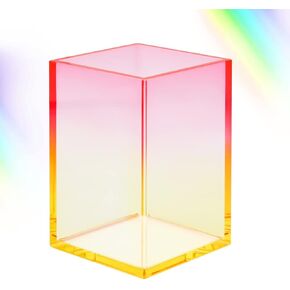 Winterworm Gradient Acrylic Pen Container Holder，Clear Yellow Red Makeup Brush Holder Pen Pencil Cup Pot Acrylic Desktop Organizer Home Office Desktop Decoration for Kid Student Girl Woman Gift