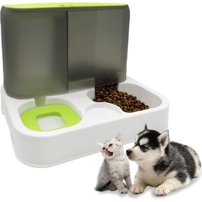 kathson All-in-One Automatic Cat Food and Water Dispenser Set Gravity Cat Feeder and Water Bowl Large Capacity Self Feeding Dog Feeder and Waterer for Small Dogs Puppy Cats Pets（Grey）