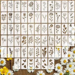 Flower Stencils for Painting On Wood & Walls for Crafts Small Wildflower Floral, Stencils for Painting Reusable Wild Flower Stencil Plastic Art Drawing Templates Drawing Stencil DIY Art Crafts