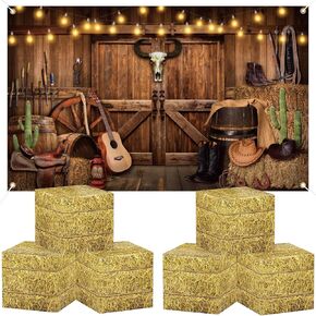 8 Pcs Hay Bales Boxes Decor Western Cowboy Party Decorations, Straw Boxes Wagon Wheel Decor Fake Hay Themed Photo Booth Props Wooden Grain Straw Boxes for Fall Harvest Decor Village Accessories