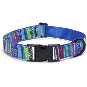 YSHOME&PET Nylon Dog Collar with Metal Buckle and D Ring, Bohemia Style Stripe Patterned Adjustable Pet Collars with Reinforced Metal Clasp for Puppy Small Medium and Large Breeds (Red, Medium)