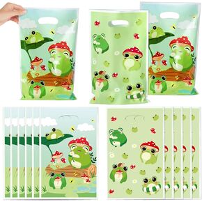 ANGOLIO 50Pcs Frog Party Favor Bags Green Frog Party Gift Bags Cute Cartoon Animals Candy Treat gift Bag plastic bags for gifts with handles for Kids Animals Frog Themed Party Decor Birthday Gift