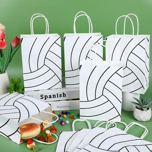 12Pcs Volleyball Gift Bags Volleyball Party Favor Volleyball Treat Candy Bags with Handles Volleyball Theme Party Paper Bag Sport Party for Baby Shower Birthday Party Decorations Supplies Boys Kids in Saudi Arabia