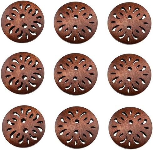 Hao Pro 25mm Diameter Pierced Flower Wood Buttons Large Needling Holes Smooth Edges Lightweight Washable Wooden Button Brown 50 PCS for Mask Strings Knit Crochet Sewing Crafts in Kuwait