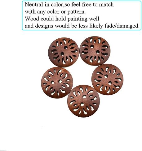 Hao Pro 25mm Diameter Pierced Flower Wood Buttons Large Needling Holes Smooth Edges Lightweight Washable Wooden Button Brown 50 PCS for Mask Strings Knit Crochet Sewing Crafts in Kuwait